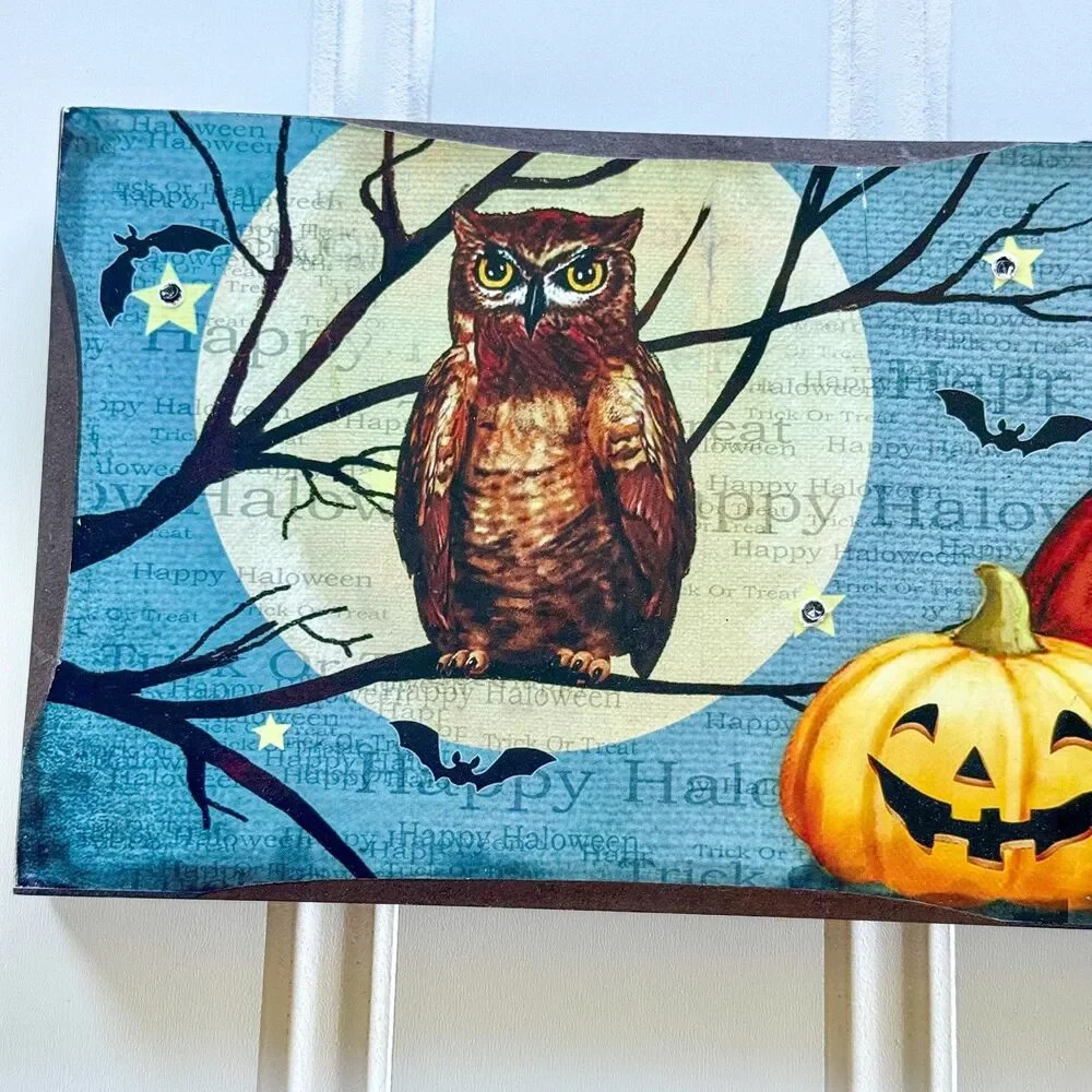 Light Up Halloween Sign with Pumpkins, Owl & Bats | Wall Decor | Rustic Fall